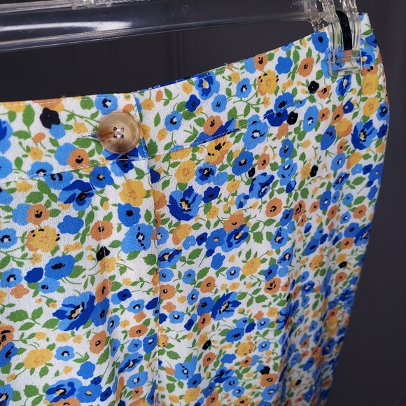 Showpo Pants 12 Micro Floral Ankle Straight Button Zip Lightweight Blue Orange - Picture 5 of 11